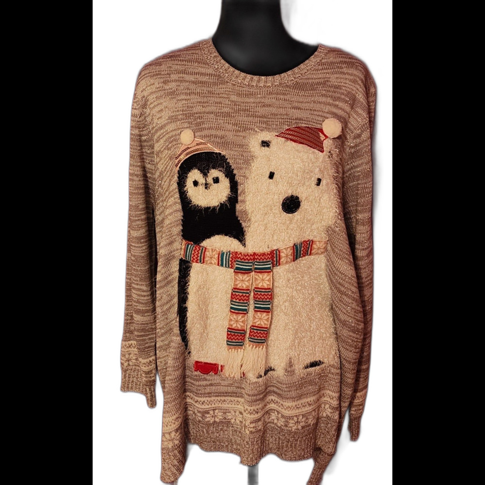 🔥Holiday Time Christmas 3X Polar Bear and Penguin sequin Sweater NWT ⛄🎄☃🎅🔥